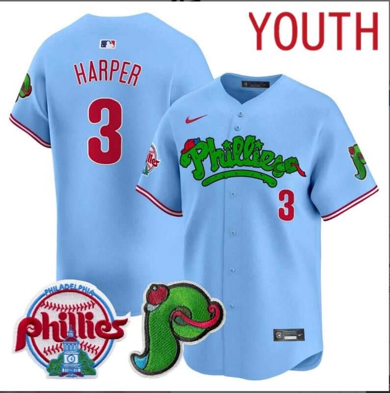 Youth Philadelphia Phillies 3 Harper blue Limited 2024 MLB Nike jersey